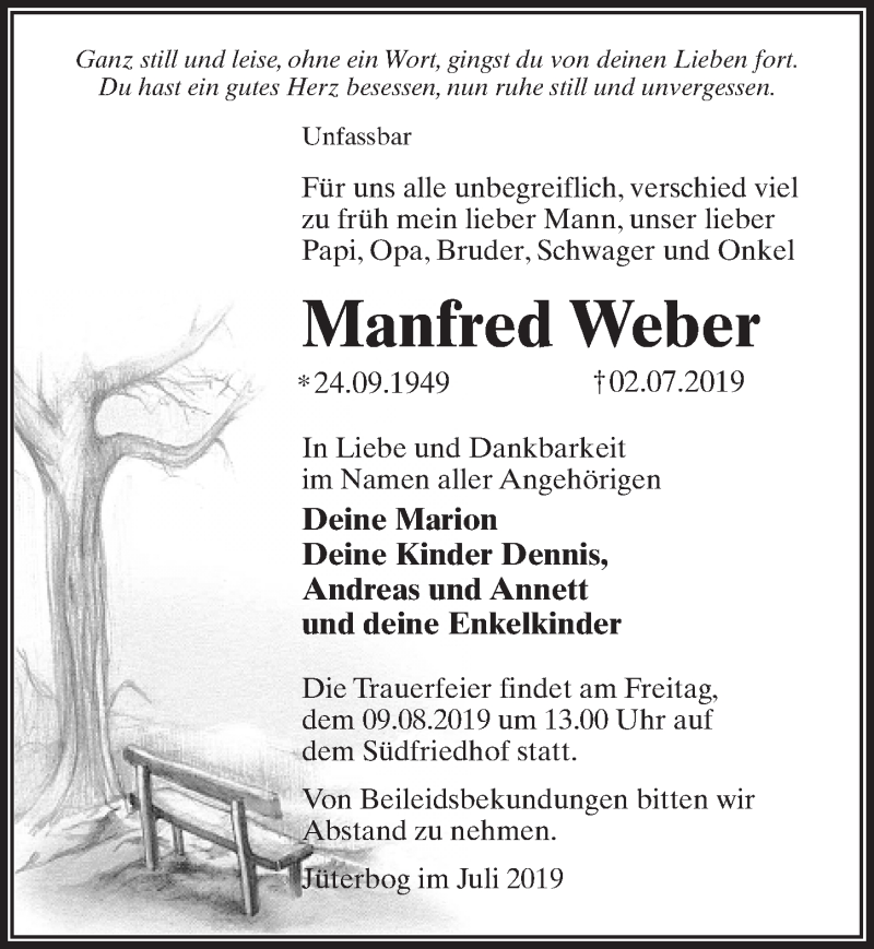  Traueranzeige für Manfred Weber vom 20.07.2019 aus Märkischen Allgemeine Zeitung