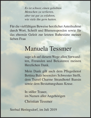 Traueranzeige von Manuela Tessmer von Ostsee-Zeitung GmbH