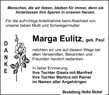 Traueranzeige von Marga Eulitz von Leipziger Volkszeitung