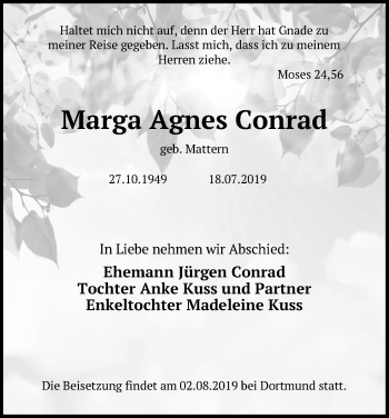 Traueranzeige von Marga Agnes Conrad von Märkischen Allgemeine Zeitung