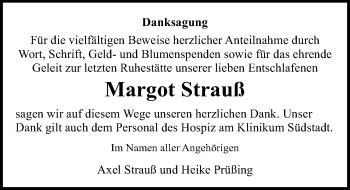 Traueranzeige von Margot Strauß von Ostsee-Zeitung GmbH