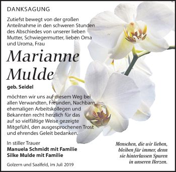 Traueranzeige von Marianne Mulde von Leipziger Volkszeitung
