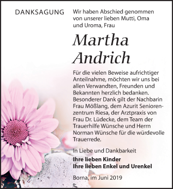Traueranzeige von Martha Andrich von Leipziger Volkszeitung