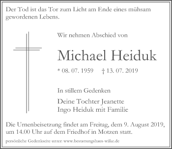 Traueranzeige von Michael Heiduk von Märkischen Allgemeine Zeitung