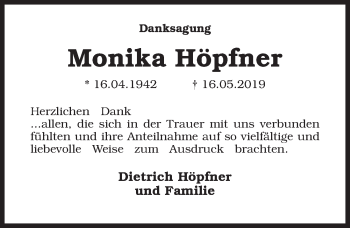 Traueranzeige von Monika Höpfner von Märkischen Allgemeine Zeitung