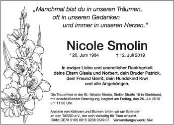 Traueranzeige von Nicole Smolin von Hannoversche Allgemeine Zeitung/Neue Presse
