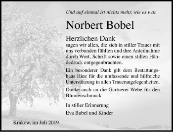 Traueranzeige von Norbert Bobel von Ostsee-Zeitung GmbH