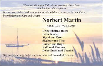 Traueranzeige von Norbert Martin von Ostsee-Zeitung GmbH