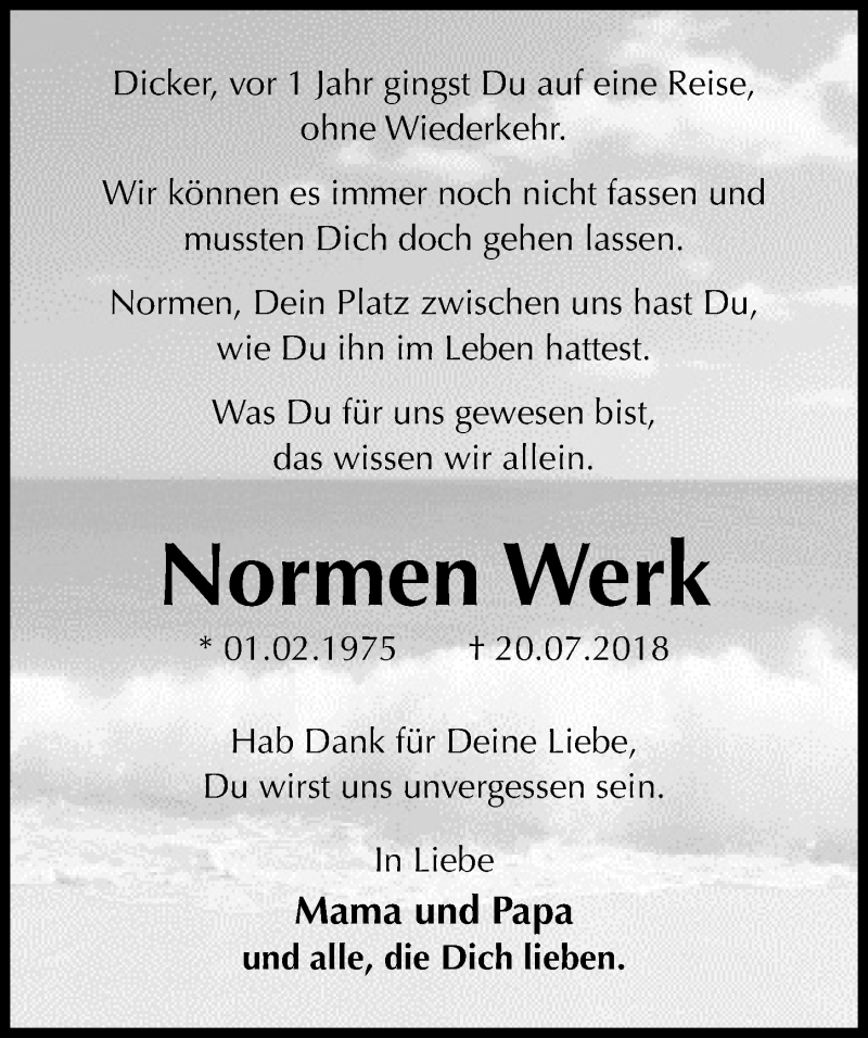  Traueranzeige für Normen Werk vom 20.07.2019 aus Aller Zeitung