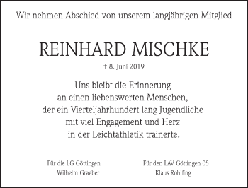 Traueranzeige von Rheinard Mischke von Göttinger Tageblatt