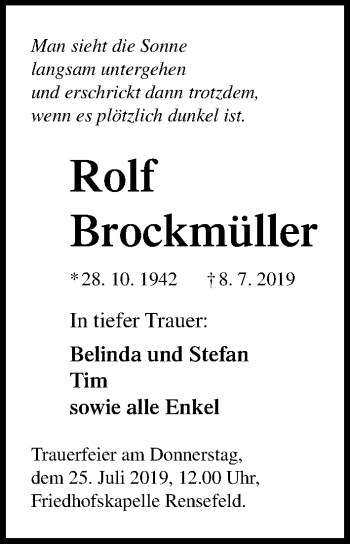 Traueranzeige von Rolf Brockmüller von Lübecker Nachrichten