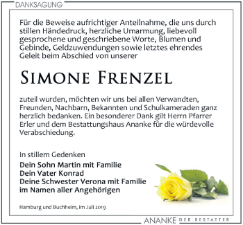 Traueranzeige von Simone Frenzel von Leipziger Volkszeitung