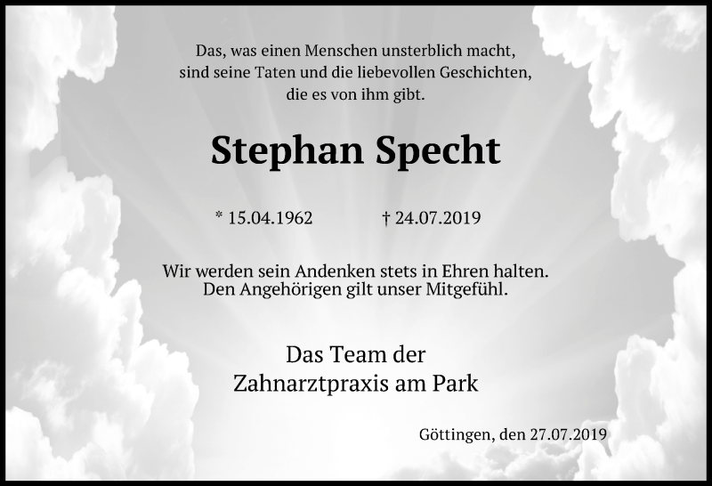  Traueranzeige für Stephan Specht vom 27.07.2019 aus Göttinger Tageblatt