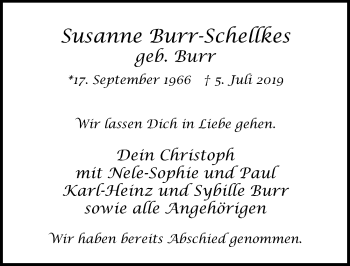Traueranzeige von Susanne Burr-Schellkes von Lübecker Nachrichten