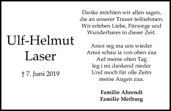 Traueranzeige von Ulf-Helmut Laser von Lübecker Nachrichten