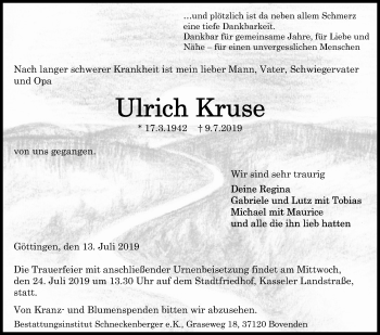 Traueranzeige von Ulrich Kruse von Göttinger Tageblatt