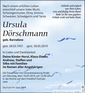 Traueranzeige von Ursula Dörschmann von Leipziger Volkszeitung