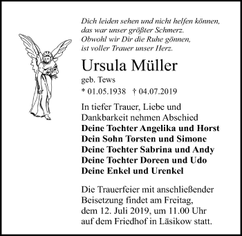 Traueranzeige von Ursula Müller von Märkischen Allgemeine Zeitung