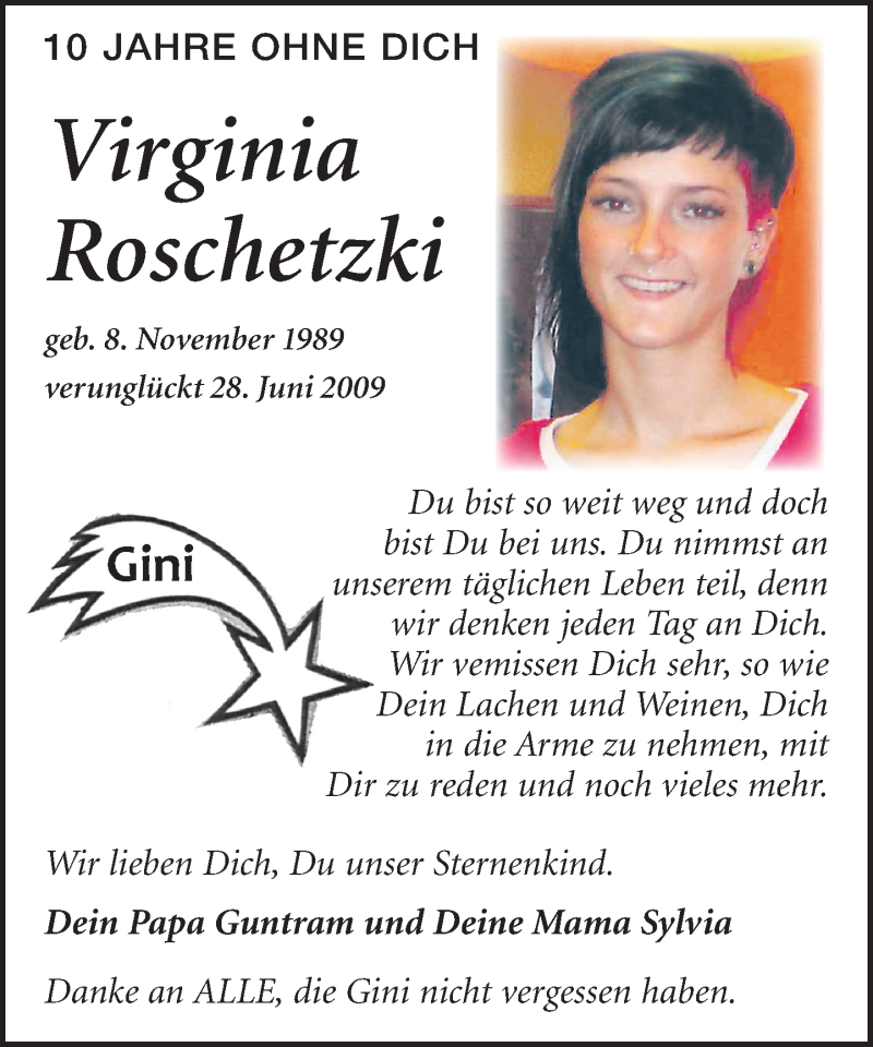  Traueranzeige für Virginia Roschetzki vom 28.06.2019 aus Leipziger Volkszeitung