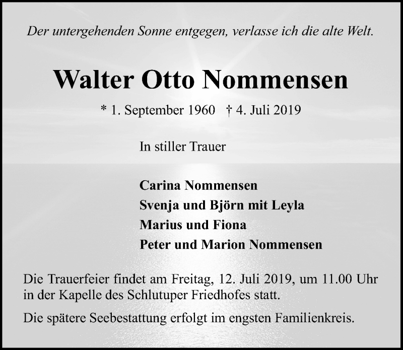  Traueranzeige für Walter Otto Nommensen vom 10.07.2019 aus Lübecker Nachrichten