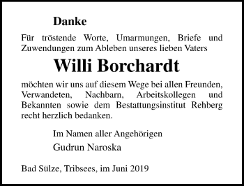 Traueranzeige von Willi Borchardt von Ostsee-Zeitung GmbH