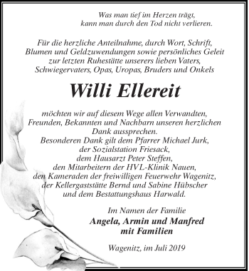 Traueranzeige von Willi Ellereit von Märkischen Allgemeine Zeitung