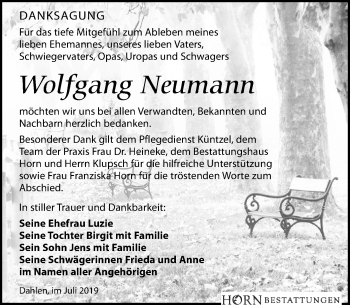 Traueranzeige von Wolfgang Neumann von Leipziger Volkszeitung
