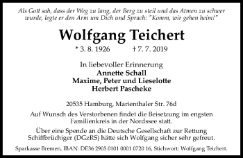 Traueranzeige von Wolfgang Teichert von Hannoversche Allgemeine Zeitung/Neue Presse