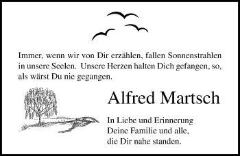Traueranzeige von Alfred Martsch von Ostsee-Zeitung GmbH