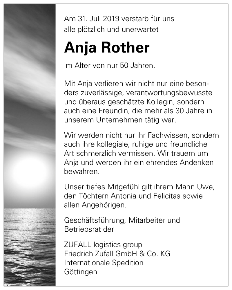  Traueranzeige für Anja Rother vom 07.08.2019 aus Göttinger Tageblatt