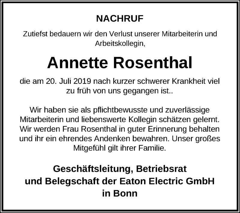  Traueranzeige für Annette Rosenthal vom 27.07.2019 aus Märkischen Allgemeine Zeitung
