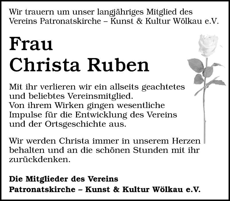  Traueranzeige für Christa Ruben vom 03.08.2019 aus Leipziger Volkszeitung