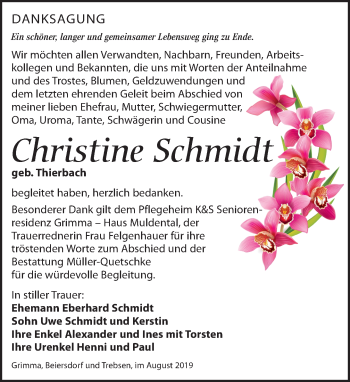Traueranzeige von Christine Schmidt von Leipziger Volkszeitung