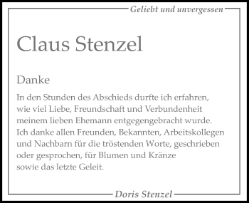 Traueranzeige von Claus Stenzel von Märkischen Allgemeine Zeitung