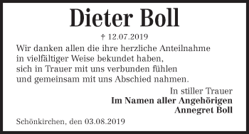 Traueranzeige von Dieter Boll von Kieler Nachrichten