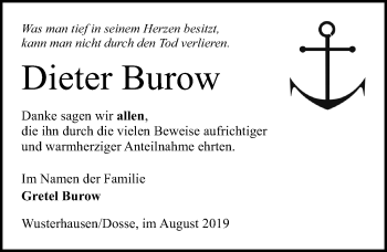 Traueranzeige von Dieter Burow von Märkischen Allgemeine Zeitung