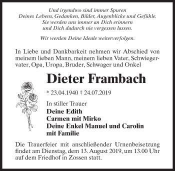 Traueranzeige von Dieter Frambach von Märkischen Allgemeine Zeitung