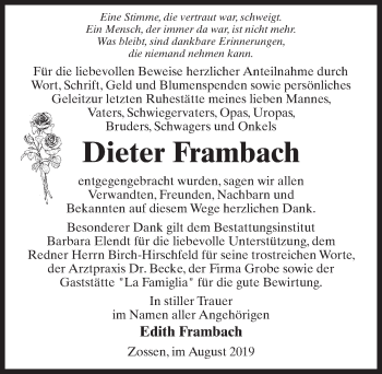 Traueranzeige von Dieter Frambach von Märkischen Allgemeine Zeitung