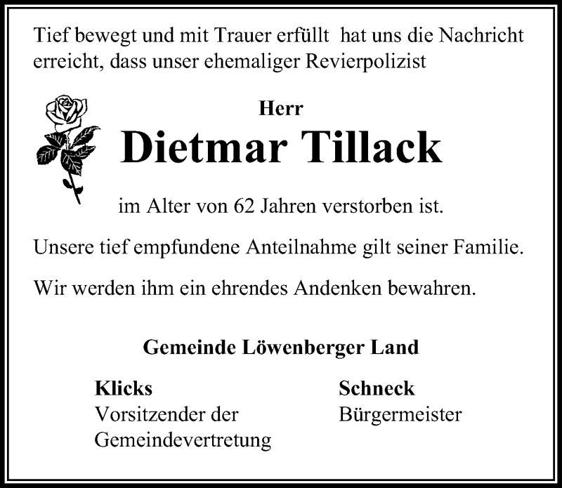  Traueranzeige für Dietmar Tillack vom 08.08.2019 aus Märkischen Allgemeine Zeitung