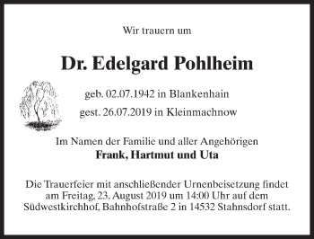 Traueranzeige von Edelgard Pohlheim von Märkischen Allgemeine Zeitung
