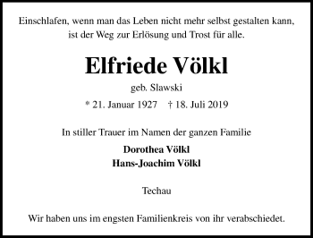 Traueranzeige von Elfriede Völkl von Lübecker Nachrichten