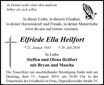 Traueranzeige von Elfriede Ella Heilfort von Leipziger Volkszeitung