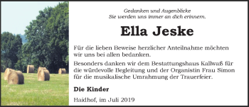 Traueranzeige von Ella Jeske von Ostsee-Zeitung GmbH