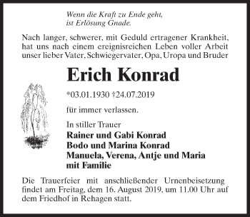 Traueranzeige von Erich Konrad von Märkischen Allgemeine Zeitung