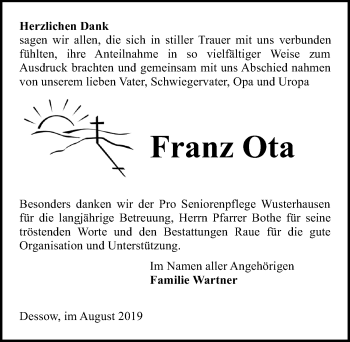 Traueranzeige von Franz Ota von Märkischen Allgemeine Zeitung