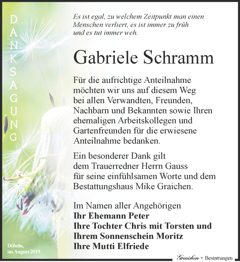 Traueranzeigen von Gabriele Schramm | trauer-anzeigen.de