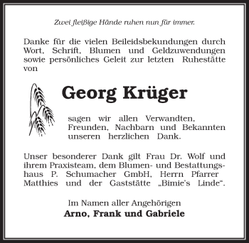 Traueranzeige von Georg Krüger von Märkischen Allgemeine Zeitung