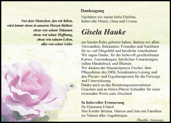 Traueranzeige von Gisela Hauke von Leipziger Volkszeitung