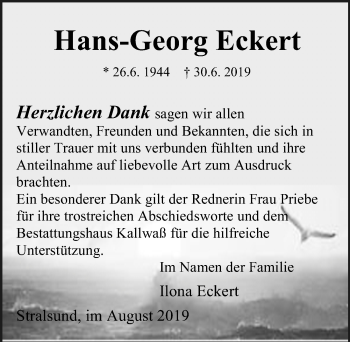 Traueranzeige von Hans-Georg Eckert von Ostsee-Zeitung GmbH