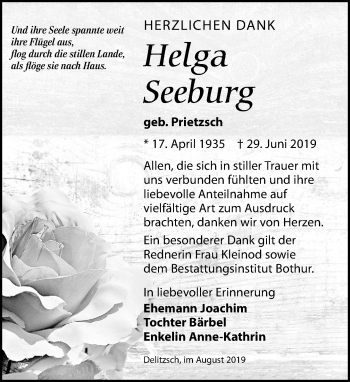 Traueranzeige von Helga Seeburg von Leipziger Volkszeitung